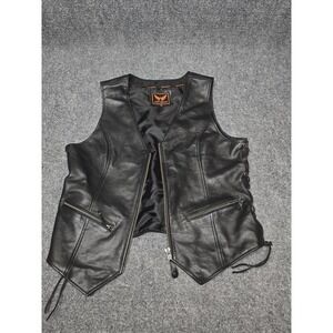 A&H Apparel Vest Womens XL Black Faux Leather Motorcycle Biker Side Lace Zipper